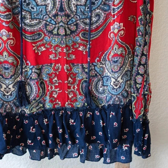 BILA SLEEVELESS SZ XXL PAISLEY FLORAL RUFFLE TASSEL BOHO WESTERN TOP - Picture 3 of 7